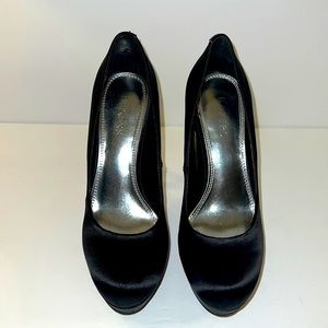 Black Satin Platform Prom/Bridesmaid Shoes With Crystal Embellished Heels